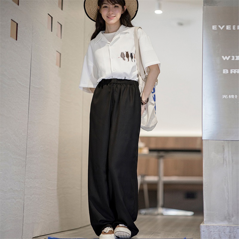 Dark Plaid Black Japanese Casual Wide-Leg Pants Commuting Thin 139 02