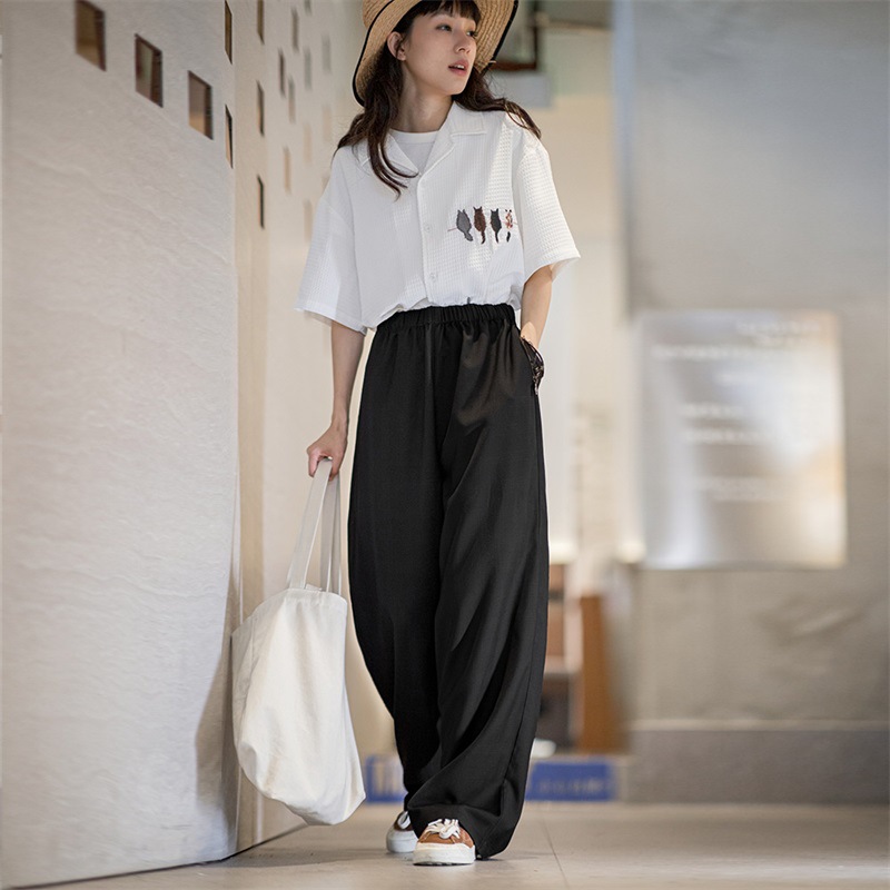 Dark Plaid Black Japanese Casual Wide-Leg Pants Commuting Thin 139 01