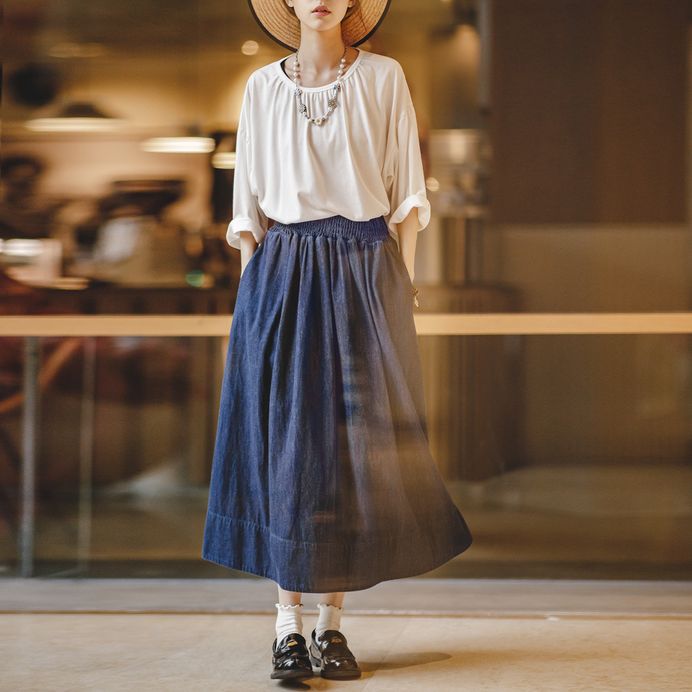 Japanese Navy Blue Denim Skirt 159 02