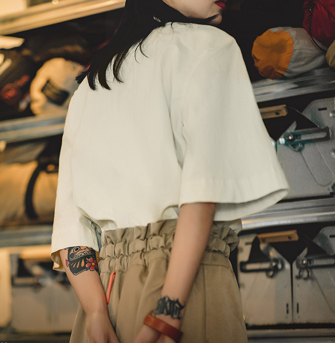 Retro Trumpet Mid-Sleeve Cotton and Linen 126