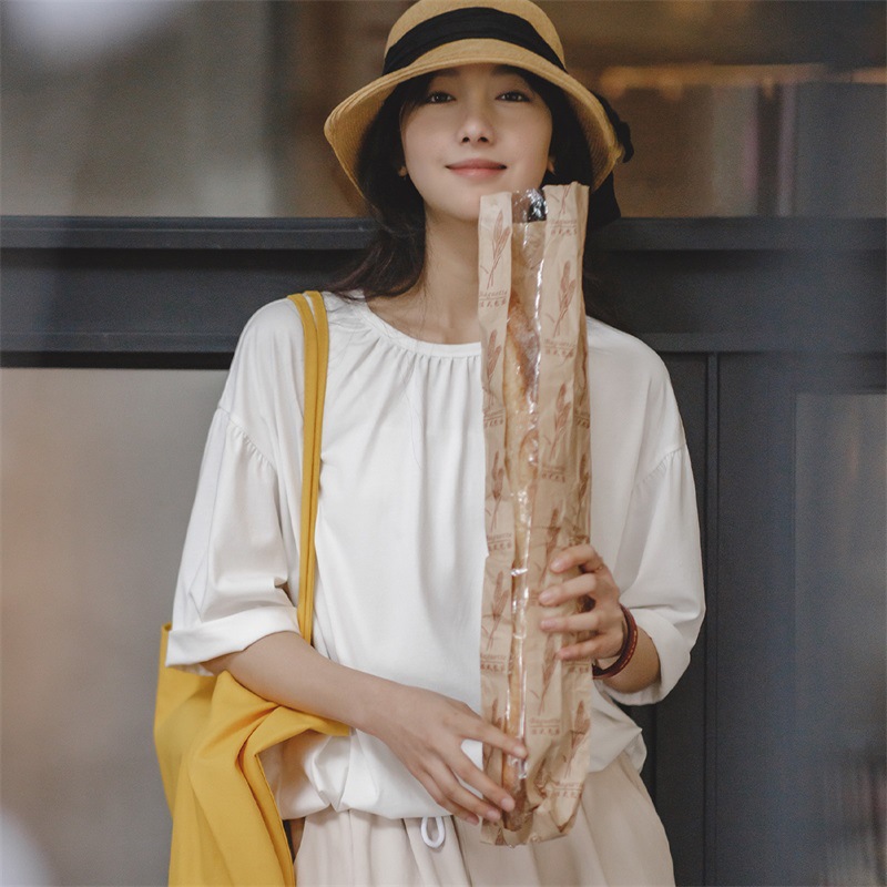 Simple Round Neck Pullover Looks Thin Lazy Short Sleeves 106 02