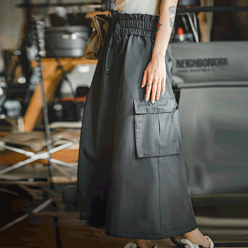 Slimming Waist-Covering Hip-Covering Pocket Workwear Umbrella Skirt 158