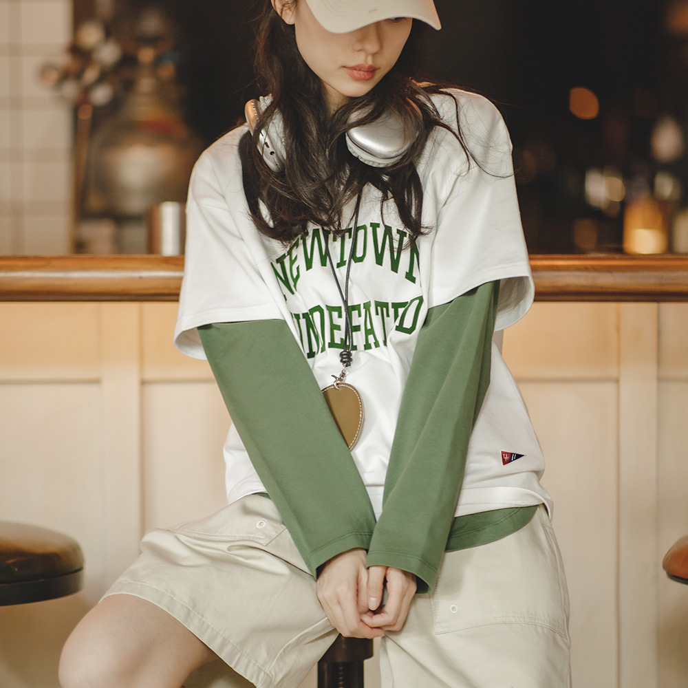 Solid Color Letter Print T-Shirt Half-Sleeved Top 107