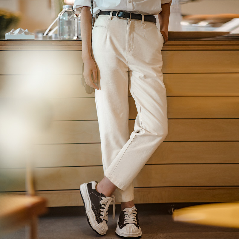 Washed Straight Tube Pants Slim Fit Casual Pants with Small Feet 133