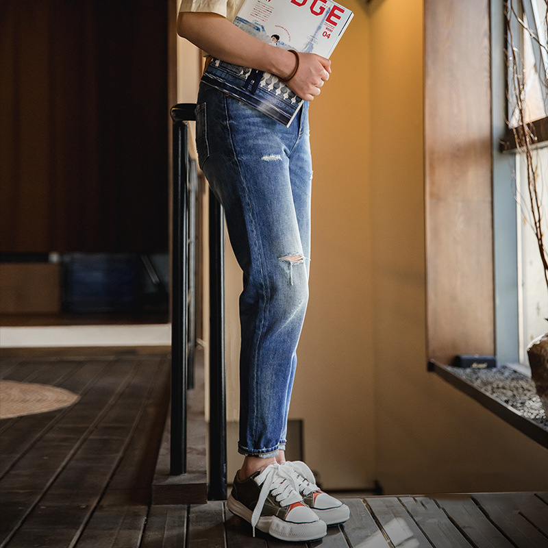 Washed Vintage Denim Straight Beggar Pants 149 02